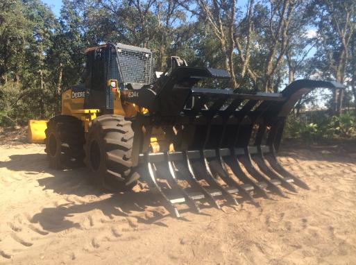 624 john deere loader grapple root rake